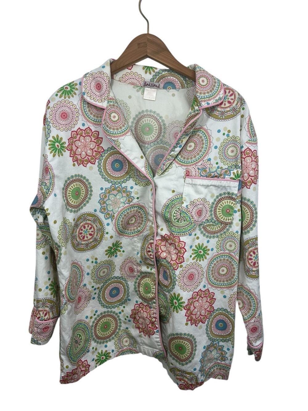 Bed Head Pajamas PJ Button Up Top Women's Large Medallions Whimsy Multicolor